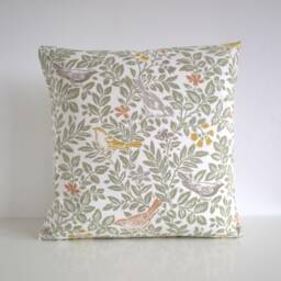 Birds in Trees Cotton Cushion Cover - Nature Print Pillow Woodland Colours - thumbnail 1