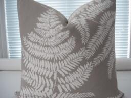 Both Sides-Decorative Pillow Cover - Designer Fabric-Ferns Design- -Neutral Lumbar Pillow-Accent -Cotton Cream-Taupe - thumbnail 1