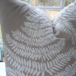 Both Sides-Decorative Pillow Cover - Designer Fabric-Ferns Design- -Neutral Lumbar Pillow-Accent -Cotton Cream-Taupe - thumbnail 3