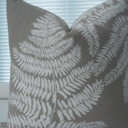 Both Sides-Decorative Pillow Cover - Designer Fabric-Ferns Design- -Neutral Lumbar Pillow-Accent -Cotton Cream-Taupe - thumbnail 4