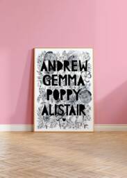 Personalised Family Black & White Print, Monochrome Print, Floral Personalized Family Custom Print - thumbnail 1