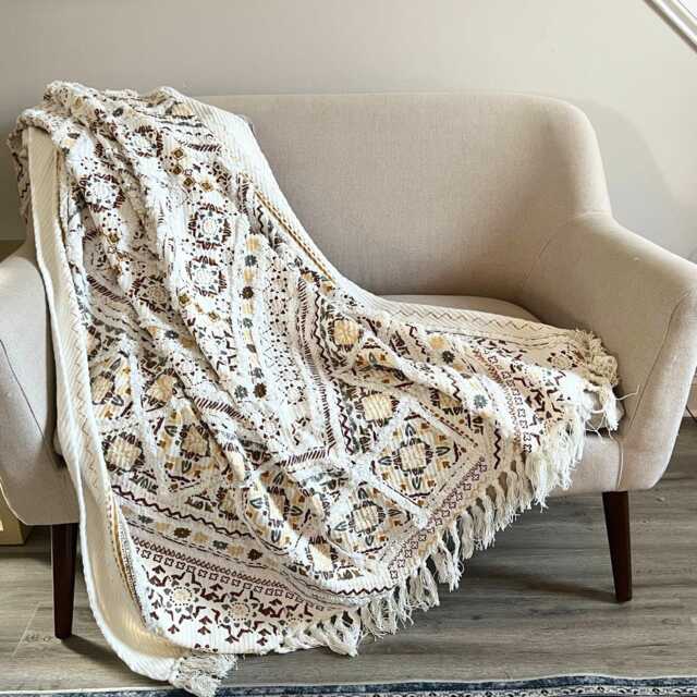 Handwoven Cotton Boho Throw Blanket With Tassels For Home Decor - image 1