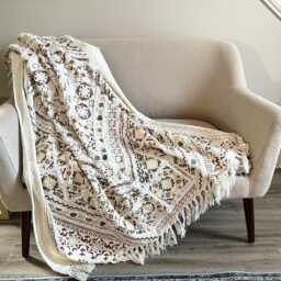 Handwoven Cotton Boho Throw Blanket With Tassels For Home Decor - thumbnail 1