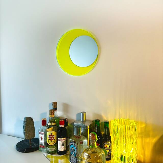 Neon Yellow Acrylic Round Mirror Modern Home Decor - 12 Inch - image 1