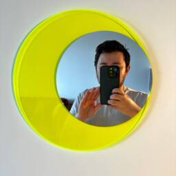 Neon Yellow Acrylic Round Mirror Modern Home Decor - 12 Inch - thumbnail 3