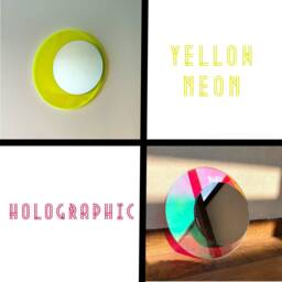 Neon Yellow Acrylic Round Mirror Modern Home Decor - 12 Inch - thumbnail 4