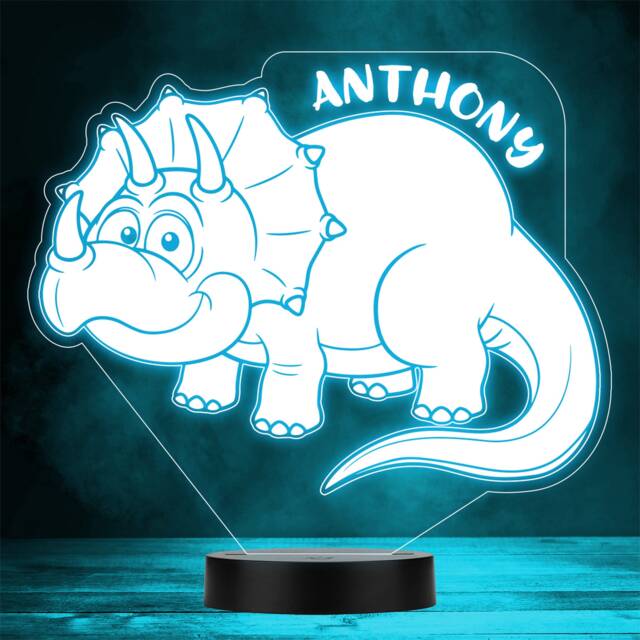 Kids Cute Dinosaur Triceratops Colour Change Led Personalised Gift Night Light - image 1
