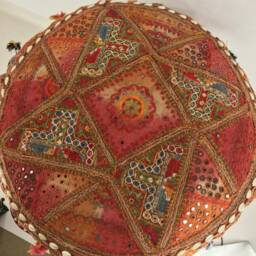 Embroidered Bohemian Floor Cushion Cover, Vintage Indian Fabric - thumbnail 2