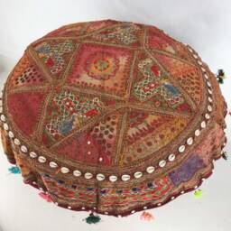 Embroidered Bohemian Floor Cushion Cover, Vintage Indian Fabric - thumbnail 1