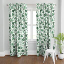 Floral Curtain Panel - Green Garden Watercolor Flowers Monochrome Custom Emerald Forest Gold By Sweeterthanhoney - thumbnail 2