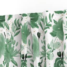 Floral Curtain Panel - Green Garden Watercolor Flowers Monochrome Custom Emerald Forest Gold By Sweeterthanhoney - thumbnail 3
