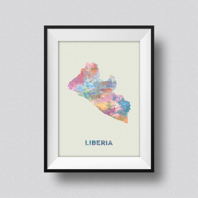 Liberia Map Watercolor Art Print Ink Splash Poster Canvas, Print