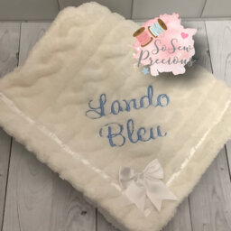 Personalised Baby Blanket, Embroidered, Deluxe Plush With Bow & Sherpa , Personalized Baby Gift, Ivory Cream
