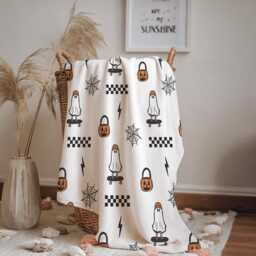 Ghost - Skateboard, Sherpa Fleece Blanket, Decor, Kids Bedding, Blankets, Children's, Halloween Skateboard Checkered, Blanket - thumbnail 3
