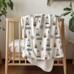 Ghost - Skateboard, Sherpa Fleece Blanket, Decor, Kids Bedding, Blankets, Children's, Halloween Skateboard Checkered, Blanket - thumbnail 2