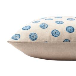 Flower Block Print Linen Blend Boudoir Cushion in Cornflower Blue. Woodblock Floral Design Blue & White. 17x12 - thumbnail 2