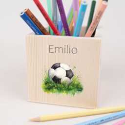 Personalized Wooden Pencil Cup, Football Holder With Name, School Enrollment Gift, Box For Children, Christmas Gift Boys - thumbnail 4