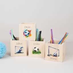 Personalized Wooden Pencil Cup, Football Holder With Name, School Enrollment Gift, Box For Children, Christmas Gift Boys - thumbnail 1