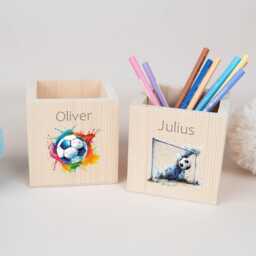 Personalized Wooden Pencil Cup, Football Holder With Name, School Enrollment Gift, Box For Children, Christmas Gift Boys - thumbnail 3