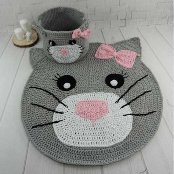 Crochet Cat Rug Personalized Cotton Nursery Mat - image 1