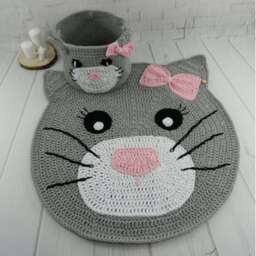 Crochet Cat Rug Personalized Cotton Nursery Mat