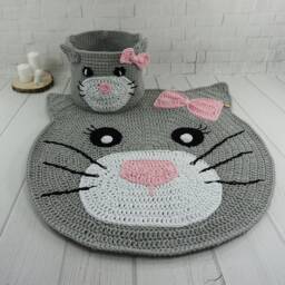 Crochet Cat Rug Personalized Cotton Nursery Mat - thumbnail 3