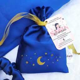 Night Kit - Satin Pillowcase Pouch Scrunchie Gift For Her Hair Care Luxury Nightwear Golden Moon - thumbnail 4