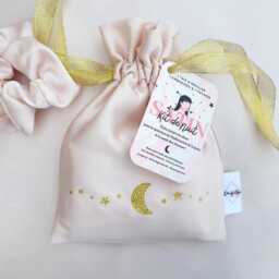 Night Kit - Satin Pillowcase Pouch Scrunchie Gift For Her Hair Care Luxury Nightwear Golden Moon - thumbnail 3