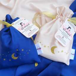Night Kit - Satin Pillowcase Pouch Scrunchie Gift For Her Hair Care Luxury Nightwear Golden Moon - thumbnail 2