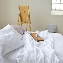 White Linen Flat Sheet, Stonewashed Bedding, Seamless Upper Sheet - thumbnail 2