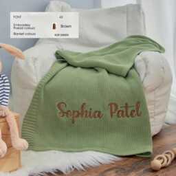 Custom Organic Cotton Knit Blanket For Baby, Personalized Name Throw, Cozy Newborn Nursery
