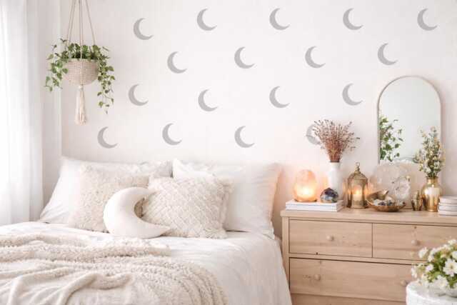 Crescent Moon Wall Decals Set Of 40 - Celestial Nursery Stickers Boho Vinyl Decal Removable Witchy Room Decor - image 1