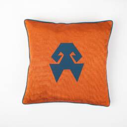 16x16 Silk Pillow, Burnt Orange Cushion, Embroidered Hands-On-Hips Symbol, Handloomed Pillow Cover, Pillowcase With Piping - thumbnail 3