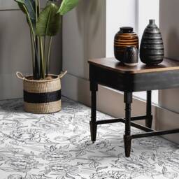 Lineart Garden Roses Vinyl Flooring, White Nursery Black Flooring Decor, Flower Gift For Her, Homecoming Proposal Ideas - thumbnail 3