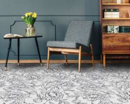 Lineart Garden Roses Vinyl Flooring, White Nursery Black Flooring Decor, Flower Gift For Her, Homecoming Proposal Ideas - thumbnail 1
