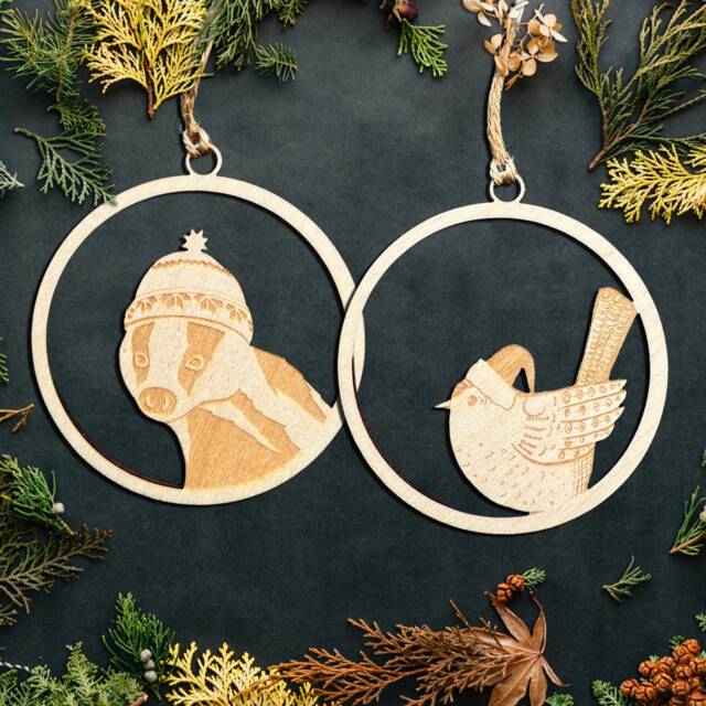 Set Of Two Countryside Lasercut Christmas Decorations/Ornament - 90mm - image 1