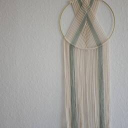 Modern Dreamcatcher As A Geometric Macrame Wall Hanging in Beige & Green - thumbnail 3
