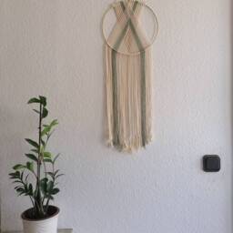 Modern Dreamcatcher As A Geometric Macrame Wall Hanging in Beige & Green - thumbnail 2