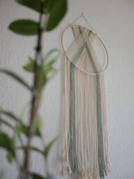 Modern Dreamcatcher As A Geometric Macrame Wall Hanging in Beige & Green - thumbnail 1