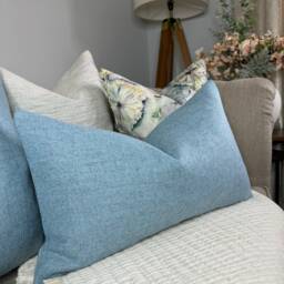 Handmade Blue Wool Blend Lumbar Pillow Cover, 12x20 Cushion Double Sided - thumbnail 3