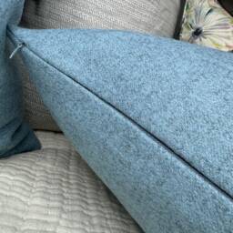 Handmade Blue Wool Blend Lumbar Pillow Cover, 12x20 Cushion Double Sided - thumbnail 4