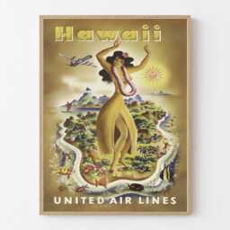 Vintage Hawaii Travel Poster Print, Hula Dancer Island Wall Art Decor - thumbnail 1
