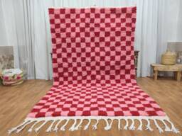 Pink & Red Checkered Berber Rug - Hand-Knotted Moroccan Wool Carpet - thumbnail 1