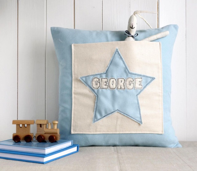 Personalised Embroidered Pocket Cushion For Boys - Storybook Pillow With Name Nursery Cover Star Gift New Baby Boy - image 1