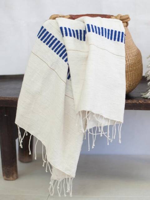Axum Blue Cotton Blanket 130 X 200 Fair Trade