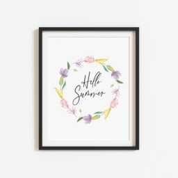 Summer Floral Wreath Print Pink Purple Watercolour Wall Art - Unframed - thumbnail 3
