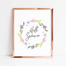 Summer Floral Wreath Print Pink Purple Watercolour Wall Art - Unframed - thumbnail 2