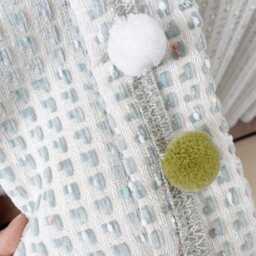 A Pair Of Checkered Chenille Kids Curtains With Pompom Trim , Baby Blue Living Room Curtains, Nursery , Bedroom Custom Made - thumbnail 3