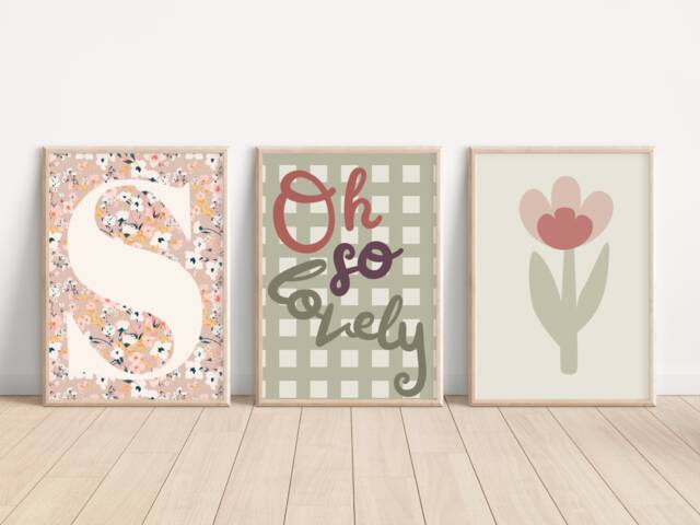 Set Of 3 Girls Gingham & Wildflower Prints - Prints Only - image 1