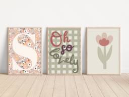 Set Of 3 Girls Gingham & Wildflower Prints - Prints Only - thumbnail 1